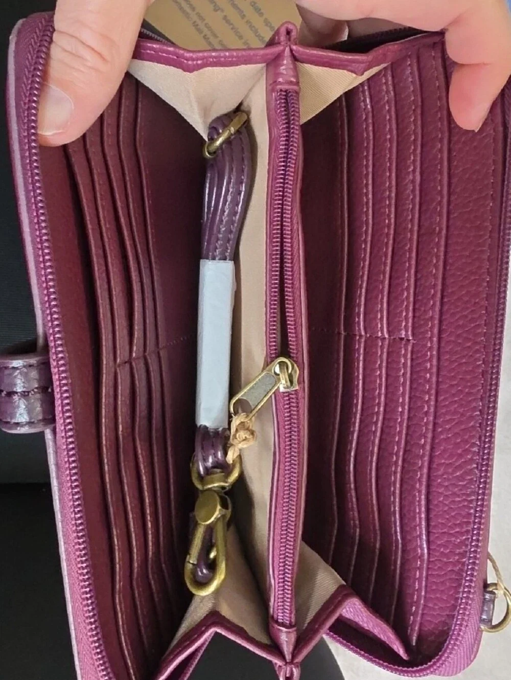 The Sak Pink Magenta Leather Crossbody Wallet with Strap